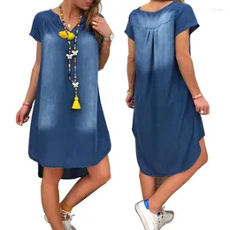 Casual Dresses 2023 Women Dress V-neck Pullover Short Sleeve Denim Plus Size Vestidos Summer Polyester Bigsweety Female