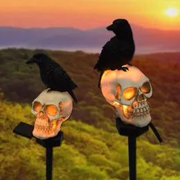 Sculture In Resina Solare Halloween Corvo Teschio Luce Esterna Impermeabile Luce a Led Balcone Vacanza Lampada da Prato Decorazione del Giardino Luce Decorativa