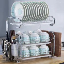 Кухонное хранилище 3-уровневое стойка для стойки для ржавалости для ржавой сушилки из углеродистой стали с дренадером с дренажными крючками держателя посуды