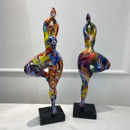 Decorative Objects Figurines VORMIR Resin Graffiti Painting Fat Lady Statue Abstract art Female Indoor Entrance Bookcase Desktop Decoration Object 230726