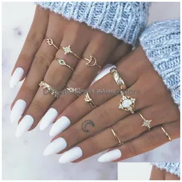 Cluster Ringe Gold Knuckle Ring Set Diamant Krone Bogen Mond Stern Kombination Stapeln Midi Frauen Schmuck Will und Sandy Geschenk Drop Deliv Dhw0L