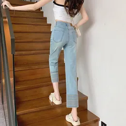 Women's Jeans Smoke Pipe Women 2023 Summer Thin Design Sense Flanged High Waist Loose Nine Points Slim Straight Baguette Pants