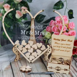 Inne imprezy imprezowe zapasy serca przezroczystą książkę weselną dekoracja rustykalna słodkie serce kropla pudełko ślubne pudełko 3D Book gości drewniane pudełko 230725