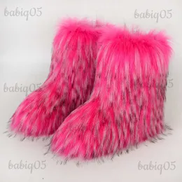 Boots Hot Women Warm Fur Boots Woman Winter Plush Faux Fur Snow Boots Ladies Furry Outdoor Slip On Shoes Female Cozy Fuzzy Cotton Boot T230918