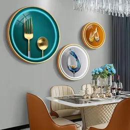 Frames 3 Pcs Light Luxury Restaurant Decorative Painting Modern Simplicity Porch Hanging Sofa Background Wall Circular Mural