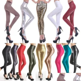 Damskie legginsy moda y kobiety chudy trening faux skórzany rozciąganie spodni rajstops