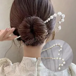 Bastone per capelli vintage Forcine per capelli in stile cinese Donna Perle in metallo Forchetta per capelli Bacchette Donna Ragazze Accessori per gioielli Regalo