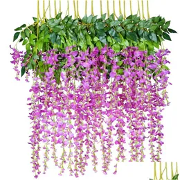 زهور الزهور الزهور أكاليل 12pcs wisteria زهرة الاصطناعية 75 سم 110 سم