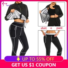 Jackets Sexywg Women Sauna Suit Sweat Set Weight Loss Top Pants Slimming Jacket Trousers Workout Leggings Shirt Body Shaper Fat Burner