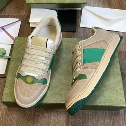 Designerskie buty swobodne mężczyźni para sneakers brudne beżowe masło skórzane włoskie włoskie miejsce na wysokim miejscu niebezpieczeństwo zielone i czerwone paski dwukolorowe buty płócienne