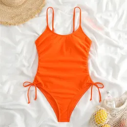 Roupa de banho feminina maiô jumosuit corte alto franzido maiô monokini cor sólida 1 peça para mulheres