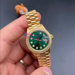 Womens Classic Watch 69178 31mm Diamond Green Dial Sapphire Glass Automatic Gold Stainless Steel Bracelet Luxury Watches Waterproo2058