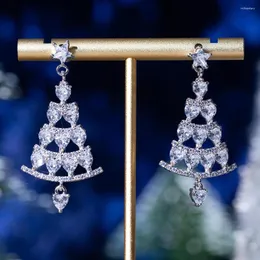 Stud Earrings Fashion Shiny Zircon Christmas Tree For Women Full Rhinestone Snowflake Earring Wedding Jewelry 2023 Year Gift