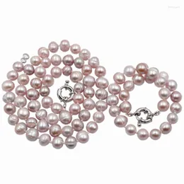 Naszyjne kolczyki Zestaw biżuterii Dubai dla kobiet Naturalne koraliki z perłami słodkowodnej Bransoletka Oświadczenie Purple Pearl Pears Biegle Prezenty A758
