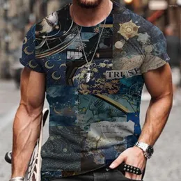 Мужские рубашки винтажные негабаритные короткие рукава 2023 лето Хараджуку Этнический стиль 3D Принт o Графическая футболка с воротником мужская одежда мужская одежда