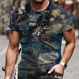 Men's T Shirts Vintage Oversized Short Sleeve 2023 Summer Harajuku Ethnic Style 3D Print O Collared Graphic T-Shirt Men Clothing