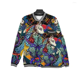 Giacche da uomo Illustrazione digitale Giubbotto bomber Autunno Inverno Unisex Coppia Uniforme da baseball Varsity Casual Harajuku Anime Top dipinto