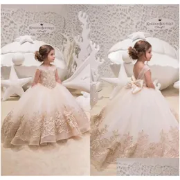 Blumenmädchenkleider Prinzessin Mädchen mit Schleife rückenfrei SpitzeApplique langes bodenlanges Kommunionkleid für Party Drop Delivery Events Kinder Fo Dhyjt