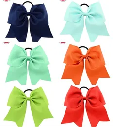 20Pcs 8 Inch Large Solid Cheerleading Ribbon Bows Grosgrain Cheer Bow Tie With Elastic Band Girls Rubber Hair Bands Beautiful HuiL7254267