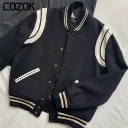 Mens Jackets Classics Baseball Jacket Men Women Genuine Leather Wool Black White Patchwork Fashion High Quality Clothes Unisex 230726