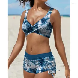 Women's Swimwear Print Large Size Tankini Sets Female Swimsuits Closed Sports Pool Beach Wear Two-Piece Bathing Suit Women Swimming