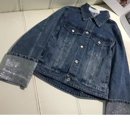 Kvinnorjackor 2023 Wangletter Summer Product Twill Cotton Cuffs Diamond Decoration Washed Denim Jacket