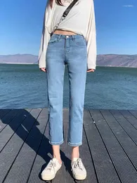 Kvinnors jeans ljusblå rak ben hög midja ankel längd perfekt för petite figurer pantalon vintage mujer 2023