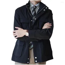 남성 재킷 남자 재킷 빈티지 스타일 패션 트렌드와 함께 봄 가을에 캐주얼 및 비즈니스웨어를위한 느슨한 피팅 사파리
