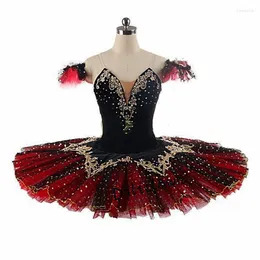 Vestuário de palco preto vermelho profissional tutu la esmeralda desempenho prato de balé vestido de panqueca meninas crianças bailarina traje de festa