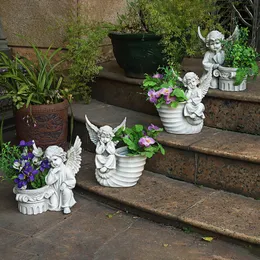 Dekorativa föremål Figurer Europeiska stil Courtyard Angel Flowerpot Creative Home Garden Landscape Decoration Balkong Blomma Jar Harts Figur 230725