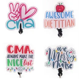 10 PCS LOT Fashion Nyckelringar Anpassade CNA Awesome DietItian One Merry Nurse Acrylic Dractable Medical Badge Holder Yoyo Pull Reel 229a