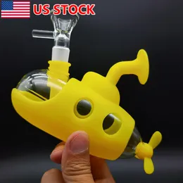 5 Zoll Glas Silikon U-Boot Wasserpfeife Bong Shisha Bubbler + Schüssel Gelb
