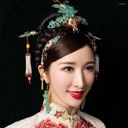 Saç klipleri Çin gelin tiara taç saç tokası kanca küpeleri set düğün çiçek headdress gelin için