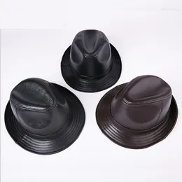 Basker kvalitet äkta läderhatt för herrmode fårskinn fedoras höst vinter trend elegant jazz mössa sombreros