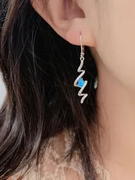 Hot selling new products from Europe and America S925 silver wave shaped earrings, water drop blue Aobao diamond earrings