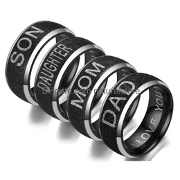 Band Rings Black Stainless Steel Love You Mom Son Daughter Ring Women Mens Fashion Jewelry Gift Will And Sandy Drop Delivery Dh1Jc