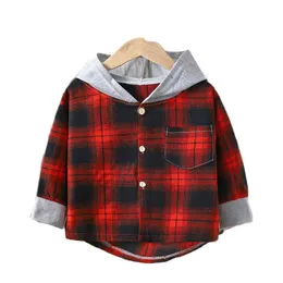 Jackets Hoodies Kinderhemden Kleidung Jungen Kapuze-Hemden Mädchen Baby Langarmed Plaid Bottoming Coats Frühling Herbst 230821