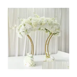 Dekorasyonlar dekorasyon çiçek vazo el masa centerpieces çiçek satır metal tutucu raf parlak altın kemer standı grand-event parti damlası de dha5l