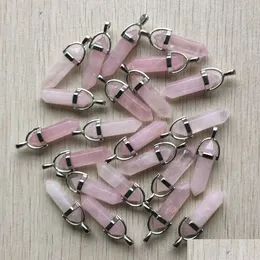 Konst och hantverk Pink Crystal Rose Quartz Charms Hexagonal Prism Healing Reiki Point hängen för smycken Making Drop Delivery Home Gar Dhmjs