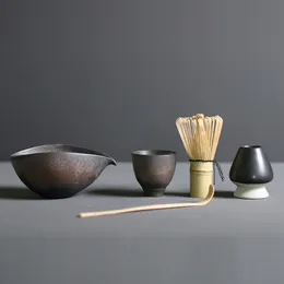 Conjunto de xícaras de chá 4 5 peças Matcha Conjunto de batedor de bambu Colher de cerâmica Tigela de cerâmica tradicional para interior Artesanal Ferramentas para fazer chá Conjunto de presente de aniversário 230725