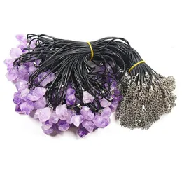 Konst och hantverk irregar mini Natural Crystal Pendant Amethyst Rough Mineral Stone Necklace Rope Chain for Women Män grossist Drop Del Dhzxd