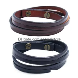 Bangle Mtilayer Leather Bracelet Black Brown Retro Simple Bracelets Cuff Women Men Fashion Jewelry Will And Sandy Gift Drop Delivery Dhf1R