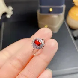 Klusterringar 2023 Est Classic Red Garnet Ring for Women Silver Jewelry Natural Gem Real 925 Girl Birthday Present Big Sale