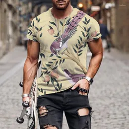 الرجال tirts Men T-Shirt Summer 2023 3D Flower Flower Illustration Print Tops Cool Tops Shirt O Neck Short Sleeve Fashion Male