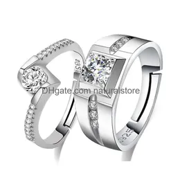 Solitaire Ring Cubic Zircon Diamond Adjustable Sier Engagement Couple Rings Mens Women Will And Sandy Fashion Jewelry Drop Delivery Dhys7