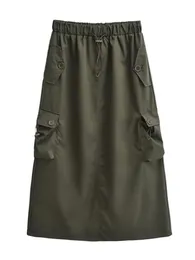 Dresses Goplus Midi Skirts for Women High Waist Skirt Ladies Black Cargo A Line Skirt Jupes Longues Pour Femmes Fille Rocke Damen C11973