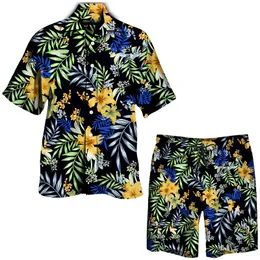 Herren-Trainingsanzüge, tropischer Blumendruck, hawaiianische Sets, lässig, kurzärmelig, Button-Down-Revers-Hemd, Strand-Shorts, Anzüge, 2-teilige Outfits 230726