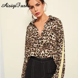 Blusas Femininas Camisas Blusa Estampada Leopardo Camisa Listrada Feminina Elegante Chiffon Feminino Primavera Manga Comprida Tops Escritório Senhoras 230726