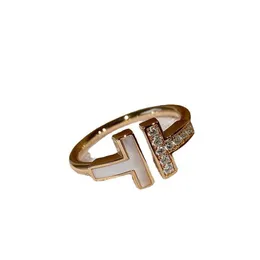 Original S Sterling Silber Ring, Doppel-T-Öffnung, passender Tiffay-Buchstabe, vergoldet, Rose mit