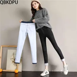 Dames Jeans Vrouwen Vrouwelijke Eenvoudige Hoge Taille Fluwelen Denim Broek Koreaanse Streetwear Stretch Broek Dikke Winter Warm Skinny Voor